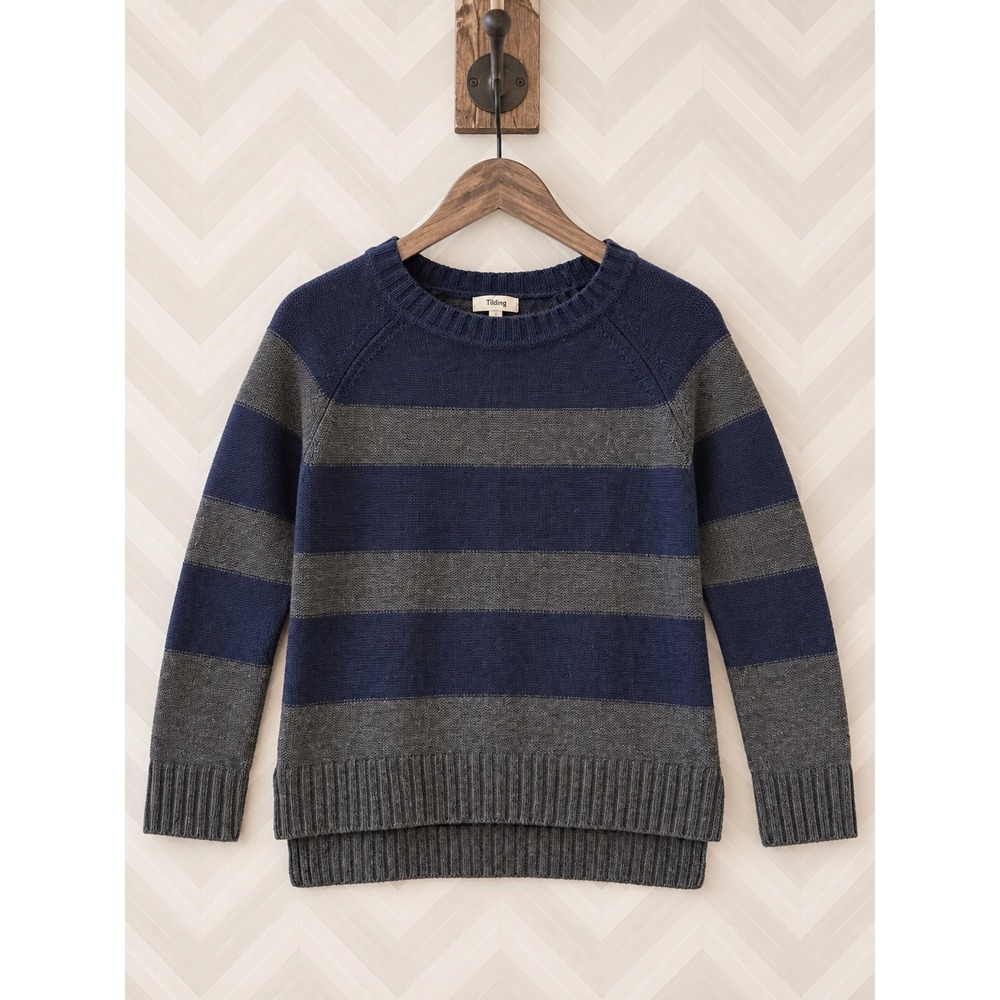 Timing Striped Crewneck Raglan Sweater Navy Gray Size M